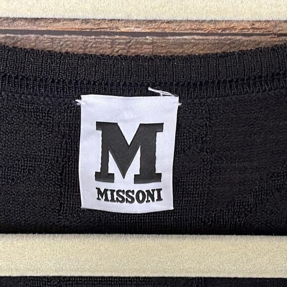 M by Missoni Open Knit V-Neck Dress Cropped Sleeves Solid Black Size XS 0 2 4 - Picture 8 of 15